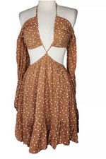 Forever 21 Polka Dot Boho Ruffle, Peasant Sleeve , Rayon Mini Dress -NWT Medium