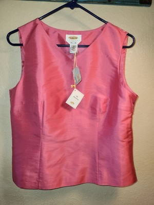 NWT Talbots Womens 100% Silk Top Shantung Pink Sleeveless 14P! Beautiful! 