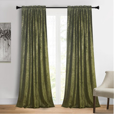 Luxury Gold Foil Print Moss Green Velvet Curtains 63 Inches Long Rod
