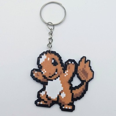 Charmander - Pokemon Keychain Pixel Art Retro Sprite Keyring - Silver 