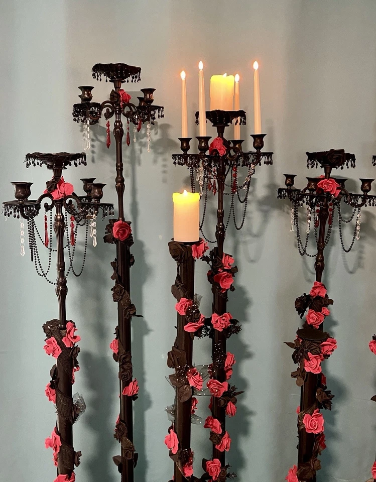 Candelabros Vela Piso Negro, Juego de 8, Boda Gótica, Halloween, Decoración de Eventos Foto 2 de 4