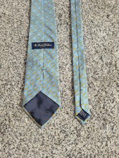 BROOKS BROTHERS Makers Blue Gold Horsebit Print Silk Men's Neck Tie USA MADE