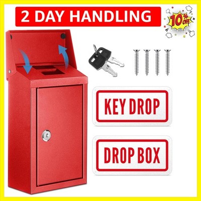 Metal Mount Wall Donation Box Key Lock Money Cash Drop Box with Top Slot and ...