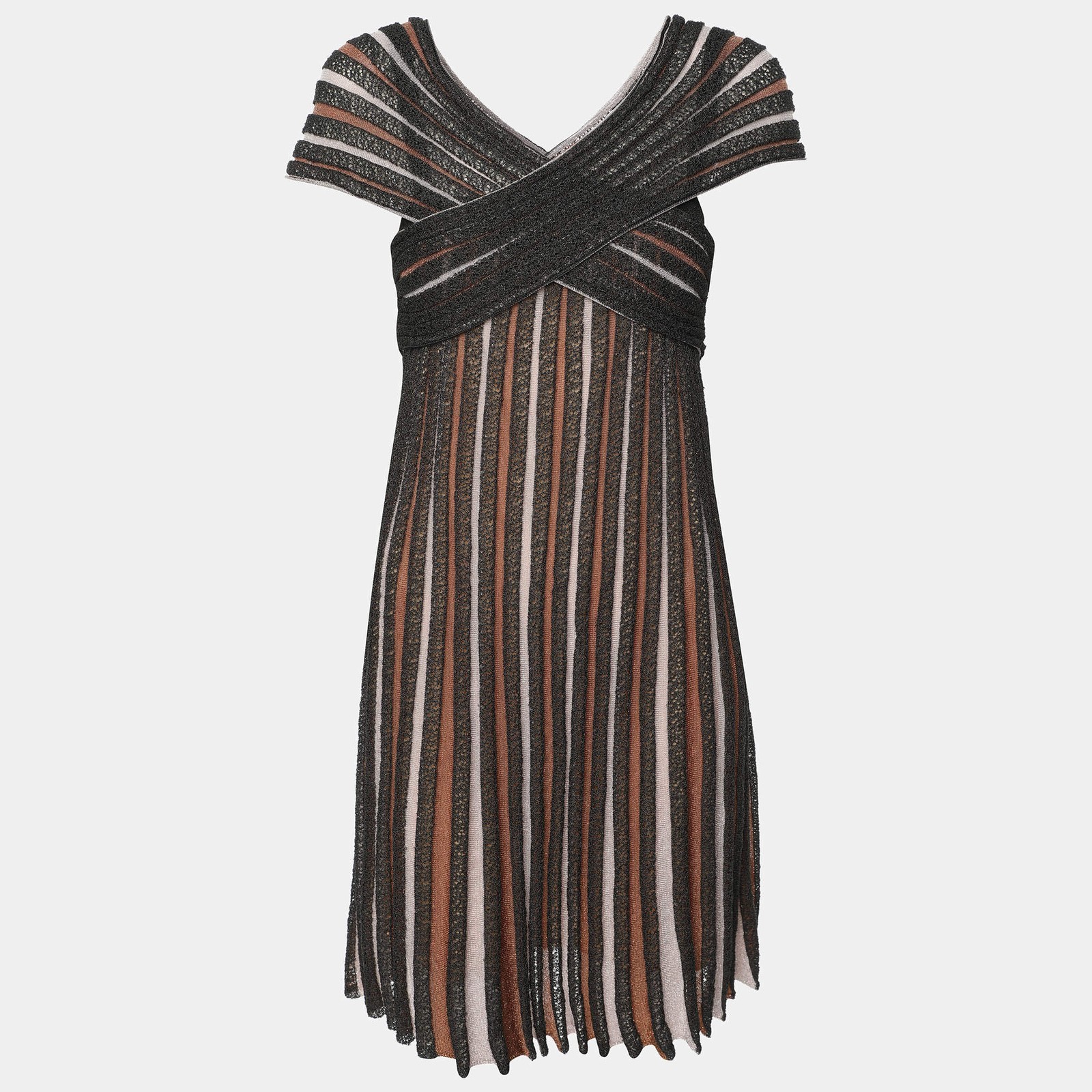 M Missoni BrownBlack Striped Knit Fabric Mini Dress S