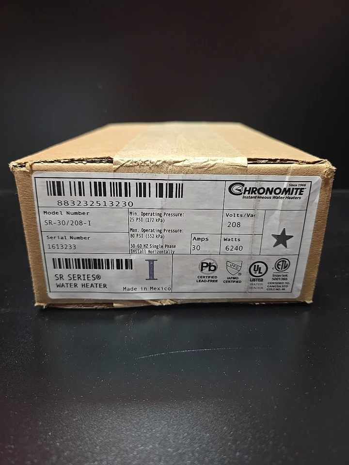 Calentador de agua eléctrico sin tanque Chronomite Labs Sr-30L/208 HTR-I 208VAC 30A 6240W Foto 4 de 4