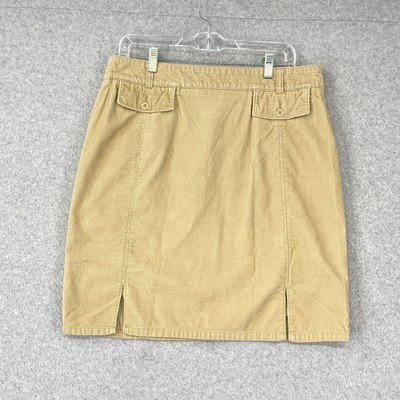 Eddie Bauer Skirt Women' 14 Tan Corduroy Straight Slits Back Zip 100% Cotton