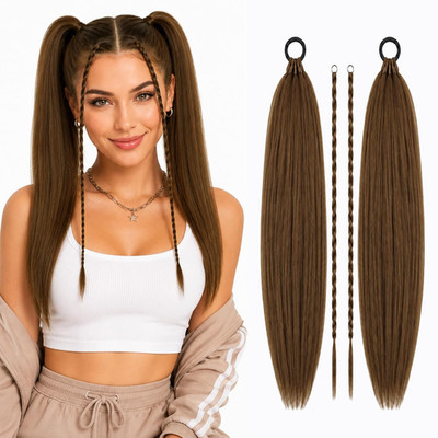 Double Ponytail Extensions Set, 20 Inch, Light Brown | Synthetic Long Ponytail H