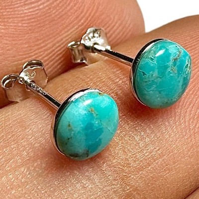 Genuine Turquoise Stud Earrings 6mm 925 Sterling Silver Turquoise Studs