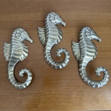 3 Vtg Brass Seahorse Wall Hook Hangers Nautical Coastal Decor Beach House
