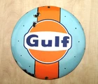 LARGE VINTAGE GULF LE MANS PORCELAIN METAL SIGN 16" RACING OIL PORSCHE LOTUS GAS