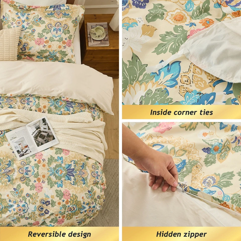 100% Organic Cotton Duvet Cover Set Soft Breathable 3 Pieces Bedding Sets - Image 4 of 4