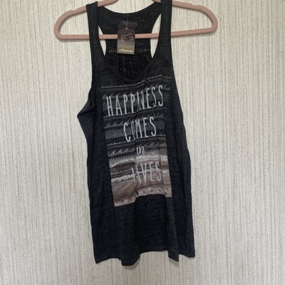 NWT Flo Grown Size Medium Gray Tank Top Happiness Comes In Waves