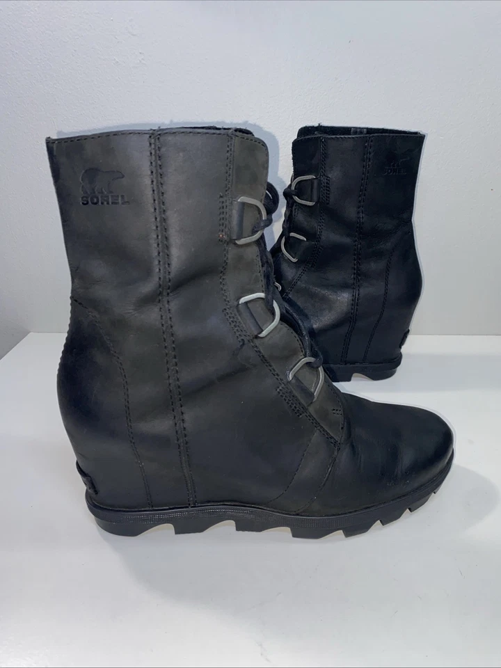 Botines impermeables Sorel Joan Of Arctic Wedge II negros para mujer de cuero 9,5 Foto 2 de 4