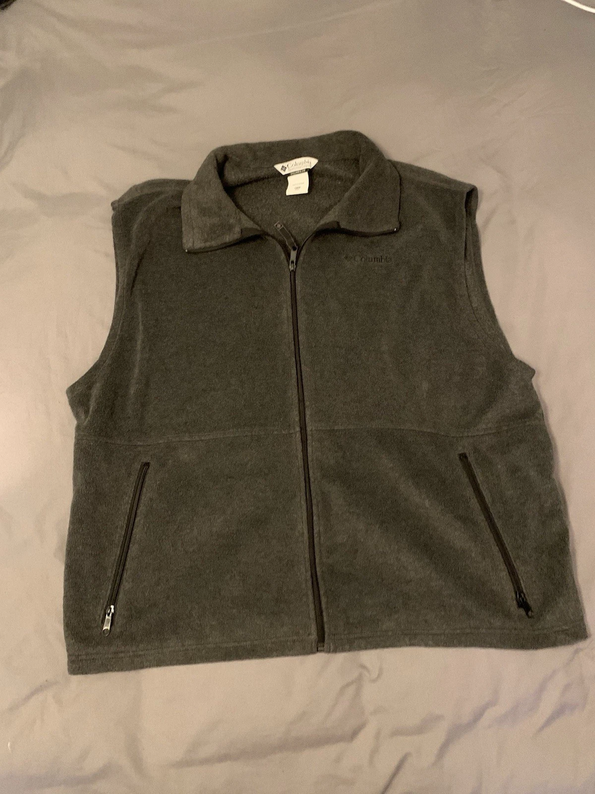 Columbia Full Zip Vest Mens XXL Gray Fleece Zipped Pockets Sleeveless