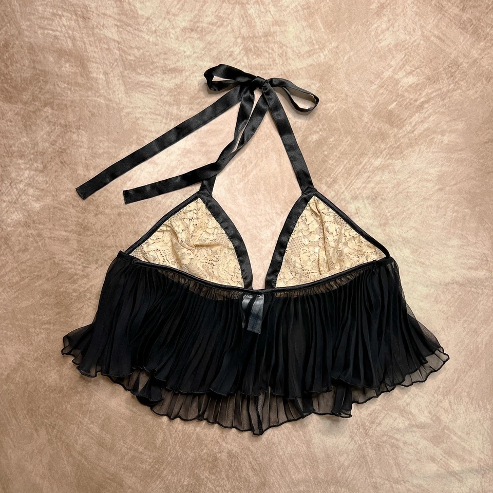 Vintage Y2K Cabernet Floral Lace Pleated Bralette Lingerie Halter Top Romantic - Image 3 of 4