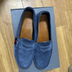 Mocassins Gucci Web Accent Penny à enfiler chaussures de conducteur daim bleu hommes États Unis 8,5