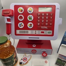 Kids Play Target Cash Register Food Bags Lot Pretend Play Scanner Name Tag