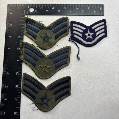 Vtg US Air Force 4 Patch Lot SENIOR AIRMAN CHEVRONS HAVE 3 DIFF COLOR STARS 00II