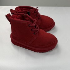 UGG Kids Red Suede Bootie Shearling Lined Lace Zip US 8 EU 25