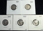 Mercury Dime lot  1934 -1935 - 1938 - 1940 - 1941  Lot of 5  (.99 cent start NR)