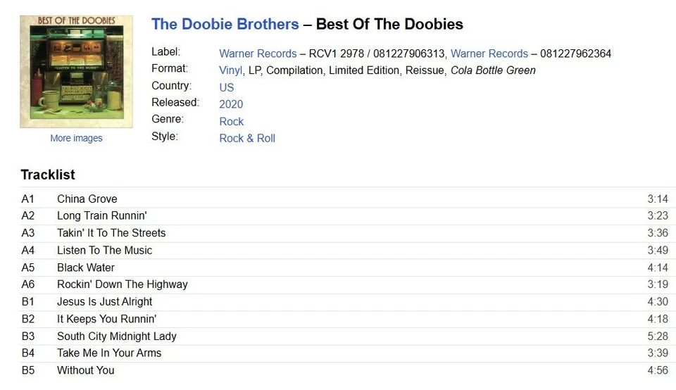 The Doobie Brothers - Best Of The Doobies - Coke Bottle COLOURED VINYL LP RECORD - Image 2 of 2