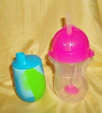 2 Kids sippy cup Tumblers w/silicone straw slide lid NO spill any angle insert