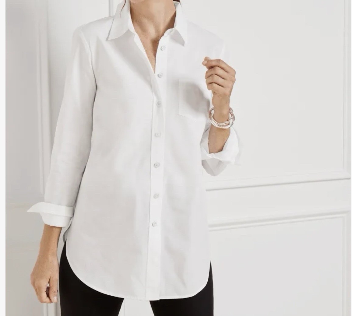 Talbots Women's Boyfriend Shirt 3X Button Down Long Sleeve White Pocket Casual