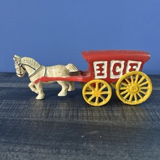 Vintage Cast Iron Horse Drawn Ice Wagon Cart Shelf Sitter Decor Display Toy