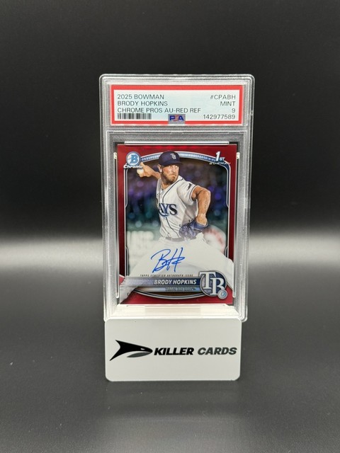 2025 Bowman Brody Hopkins 1st True Red Chrome Auto /5 PSA 9 #CPA-BH Rays