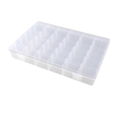 Clear Plastic Jewelry Organizer Box with Adjustable Dividers, 36 Grids