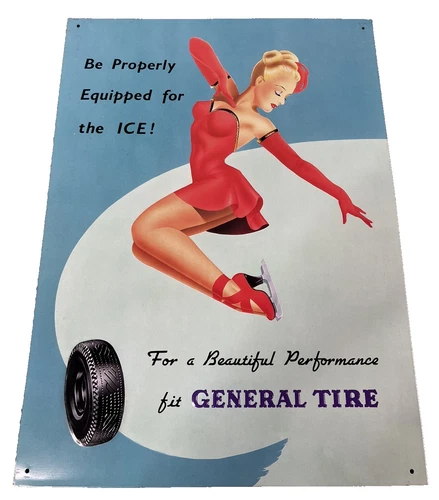 VTG 1993 General Tire Be Properly Equipped for the Ice Metal Sign 17"x 12" Nice!
