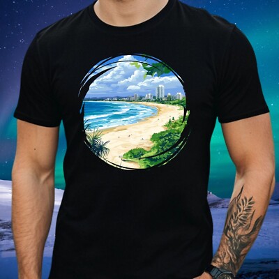 Mens Coolangatta Print Cotton Beach T-Shirt Size XS to 5XL