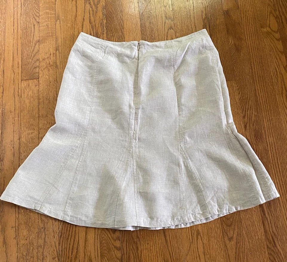 Kim Rogers Midi Skirt 14p Beige 100% Linen Modest A-Line Coastal Boho Nautical - Image 2 of 4