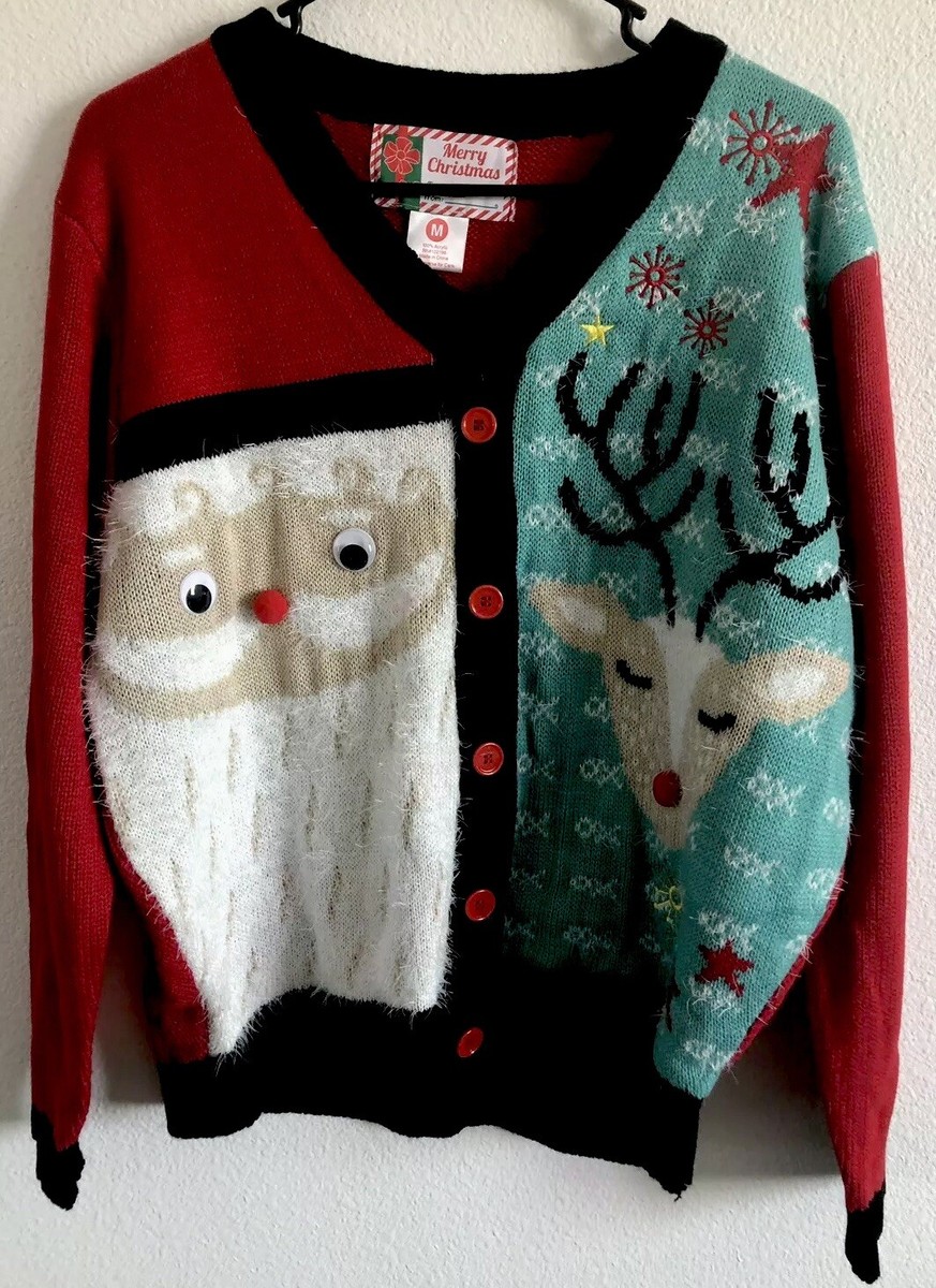 Merry Christmas Ugly Sweater Faux Cardigan Santa Clause Reindeer