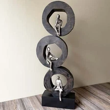 Handcrafted Three Men Sitting Sculpture - Modern Home Décor Accent Piece