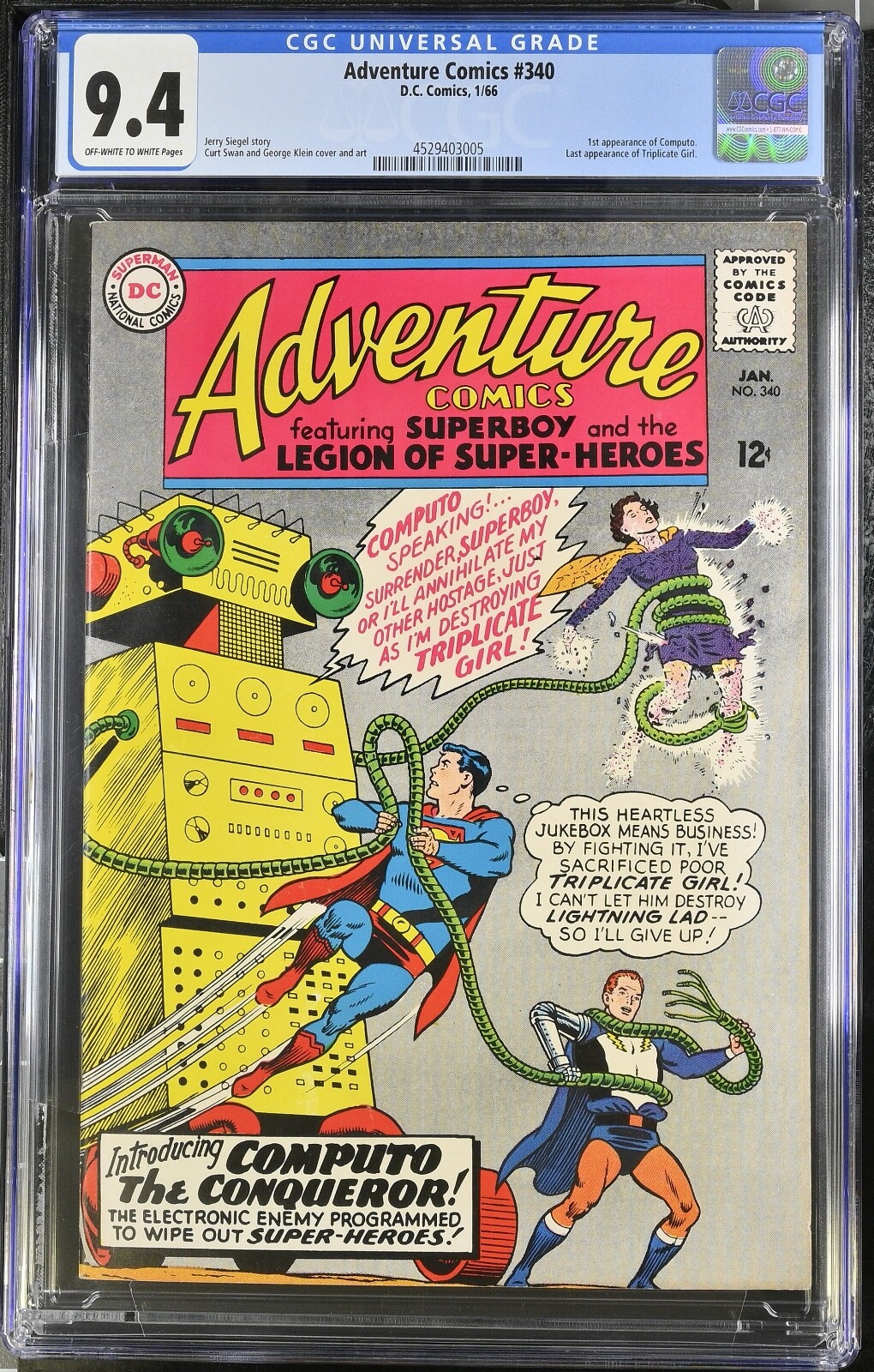 ADVENTURE COMICS #340 CGC 9.4 DC COMICS 1966 1ST APPEARANCE COMPUTO