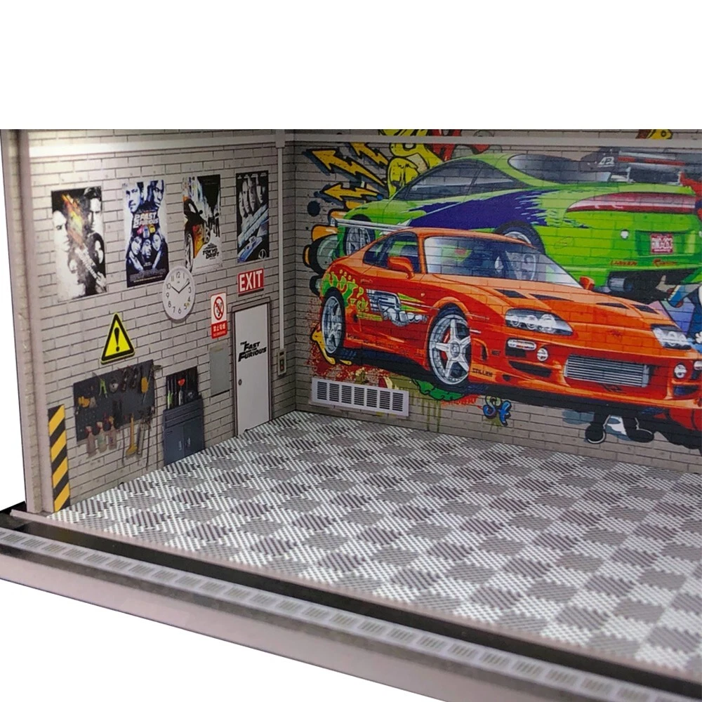 G Fans 1:64 Car Garage Diorama Model with Led Lights Fast
