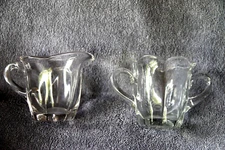 Vintage Clear Glass Creamer and Sugar Bowl Scalloped Petal Rim