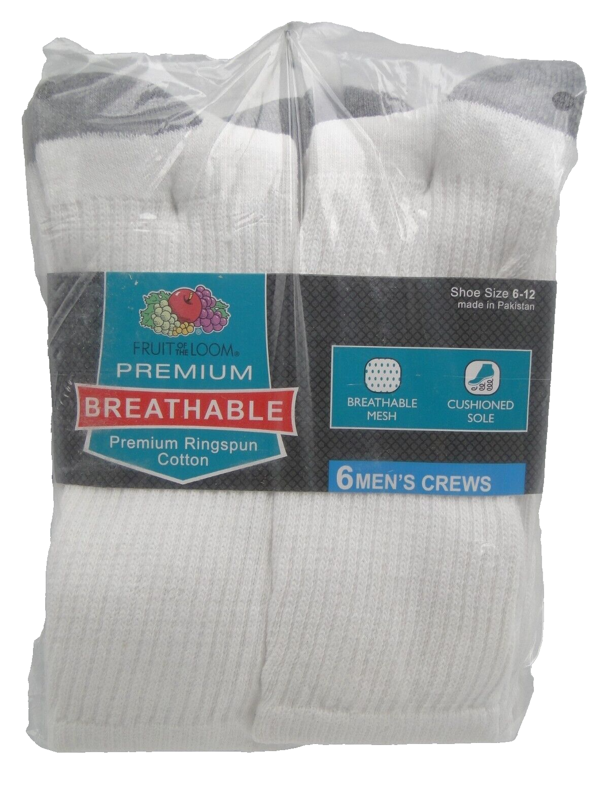 SAOLA 6pr Calzini da uomo bianchi suola in rete traspirante 6 12 Fruit of the Loom