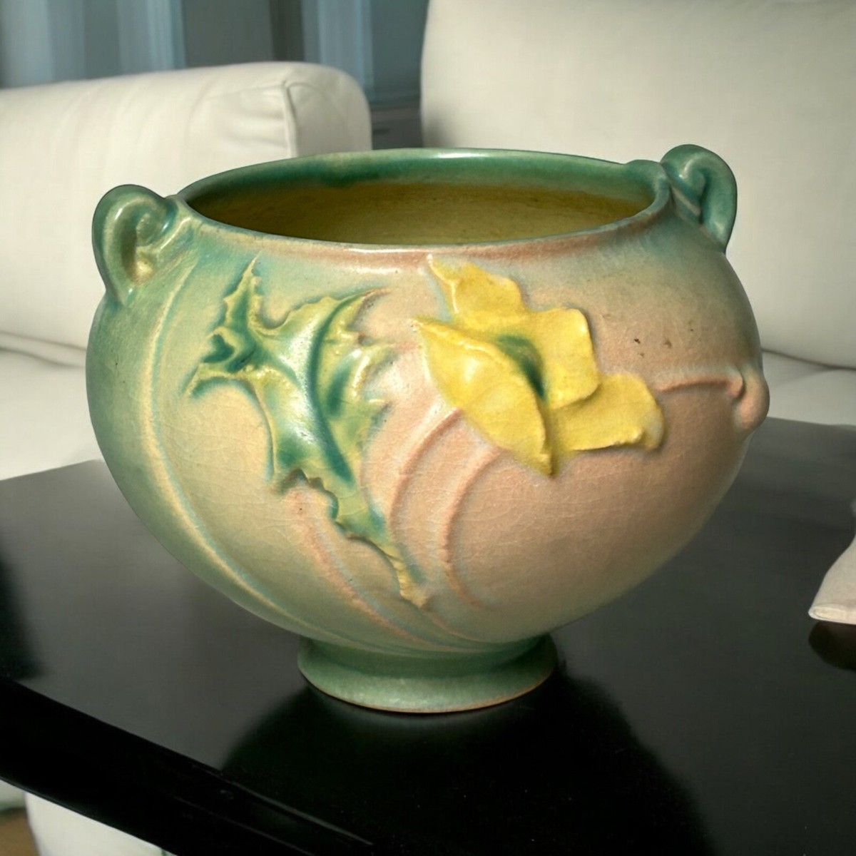 1938 Roseville Pottery Poppy Vase/ Bowl 642–3 Jardiniere Yellow
