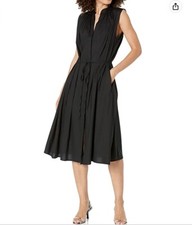 Vince V825151463 Black Sleeveless Shirred Band Collar Dress - Sz M - NWT