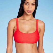 Medium - Womens Textured Bralette Bikini Top - Wild Fable - Red
