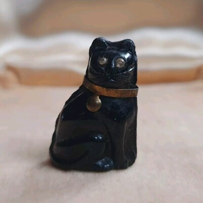 Vintage - Tschechisches Glas - Schwarze Katze - Glänzend - Kaugummiknackerjack Charm - 24mm