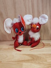 Vintage Herman Pecker Co Lot Of 2 Mouses W/ Big Ears Plush Made In Japan