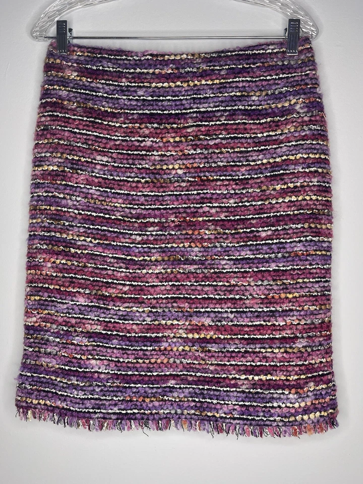 Dana Buchman 女式 6 码多色纹理羊毛混纺流苏铅笔裙