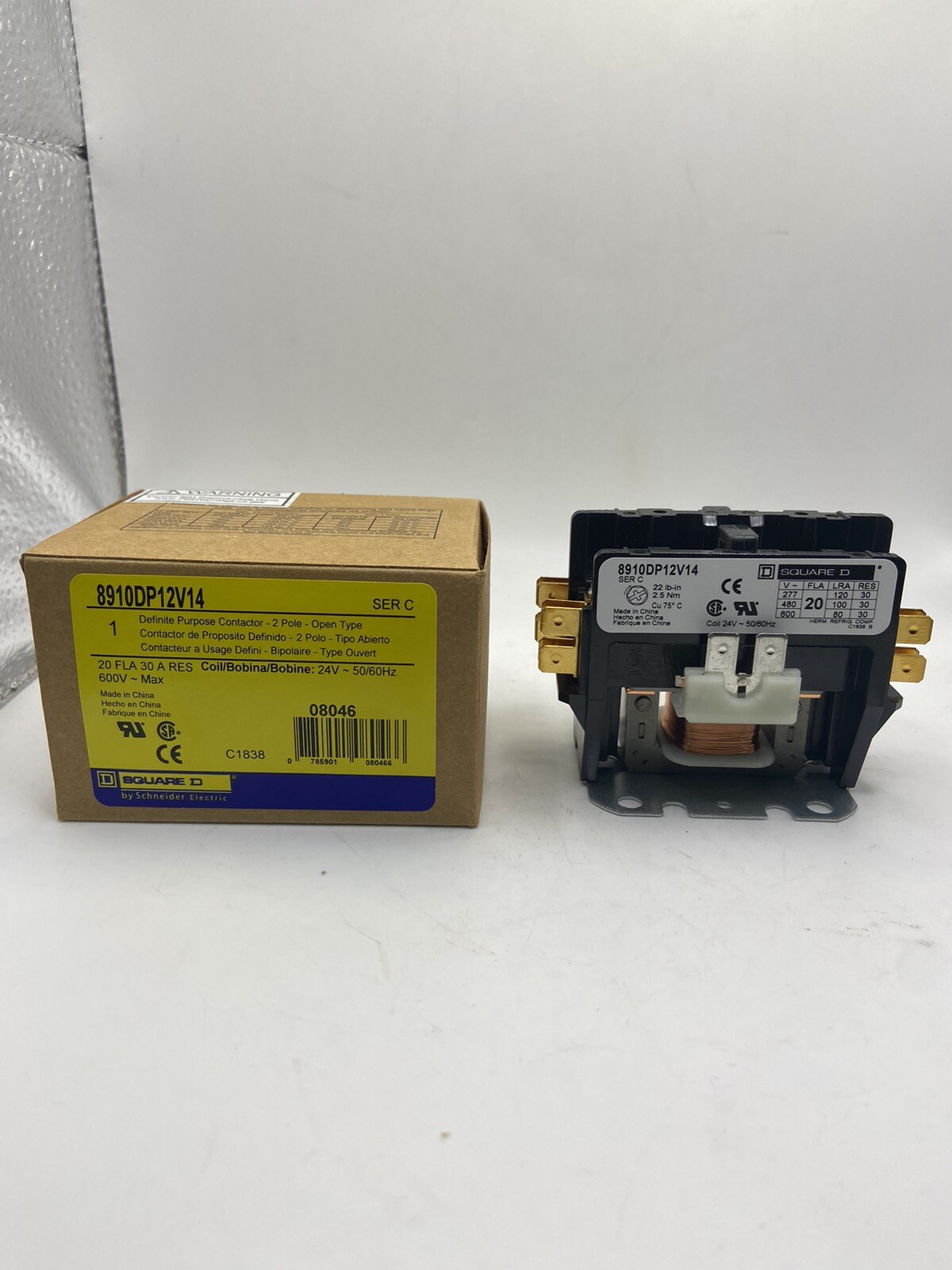 8910DP12V14 SQUARE D 8910-DP12V14 Contactor 24v Coil 20 FLA 30 A Res.
