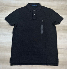 NWT Polo Ralph Lauren Mens Shirt Heather Black S Custom Slim Fit Mesh Polo