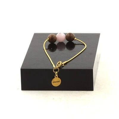 Bracelet en acier inoxydable doré 1 Perle Opale Rose + bois 8 mm - Photo 1/2
