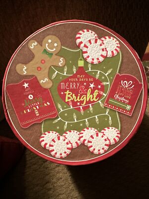Round Decorative Cardboard Gift Box With Lid Gingerbread Men/Peppermint Candy