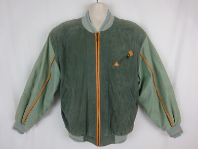 Varsity / Bomber Jacket ~ Seafoam Green Suede Tan Leather Trim ~ Made in Finland